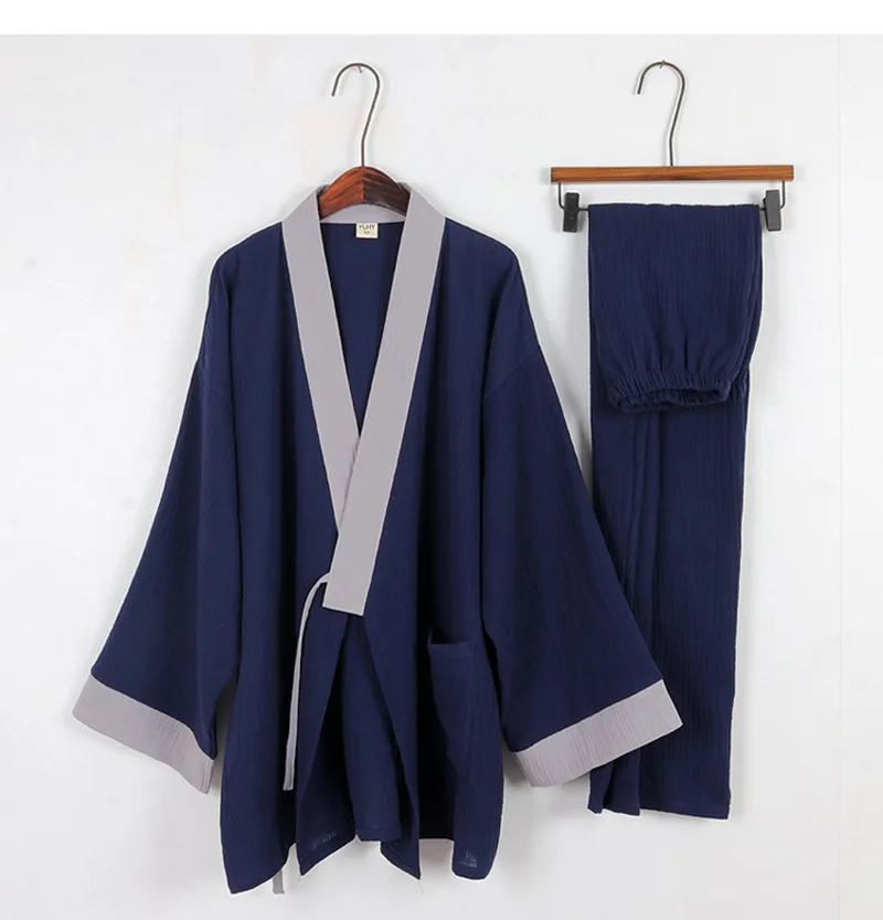 Chinese Retro Style Cotton Pajamas Pants Set Traditional Ancient Hanfu Kimono Yukata Loose Bathrobe Summer Sleep & Lounge Wear