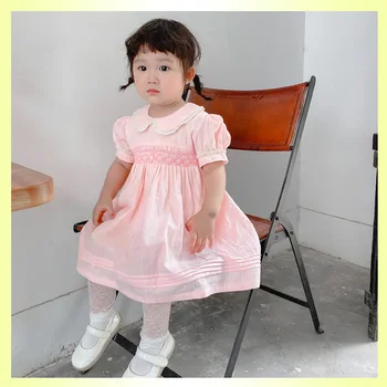 

Yoliyolei Girls Dresses Hand-Threaded Cable Embroidery Short-Sleeved Doll Collar Clothes For Kids Summer Casual Dress