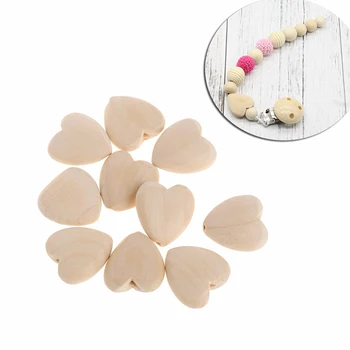 

10PCS/set Hot Mini Wood Love Hearts Bead 15mm No Varnish DIY Beads Baby Teether Chewing Wooden Teething Beads Pendant Toy