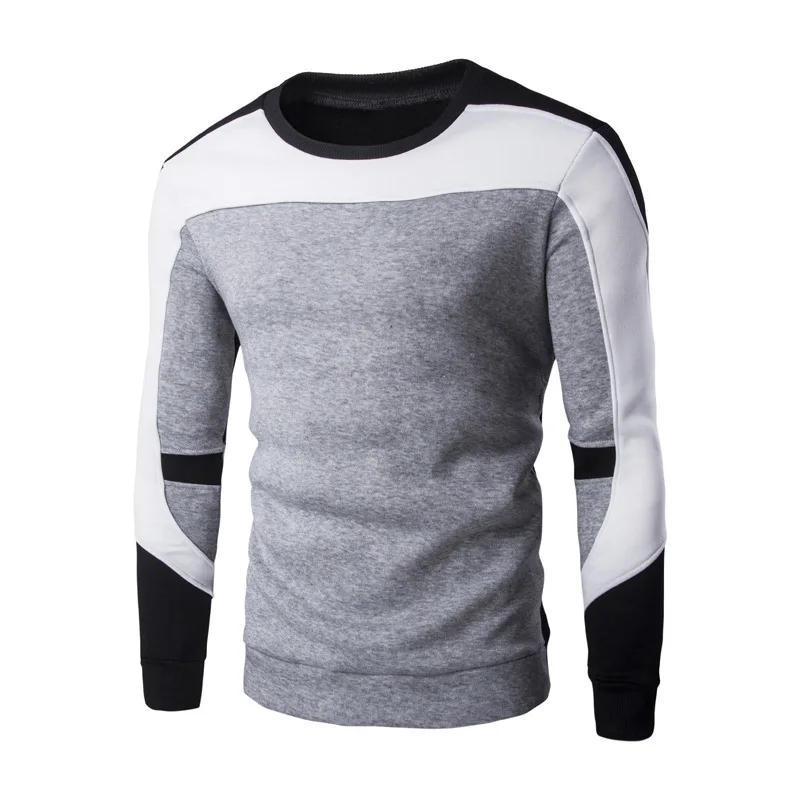 

2020 Euro code cross-border contrast color explosion thin velvet round neck pullover men's sweater stitching