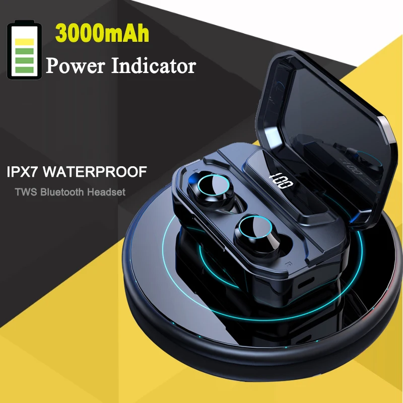 Earphones TWS IPX7 Waterproof Bluetooth Wireless Headsets With Long Life Time Battery Capacity 3000mah Power Bank Headphones