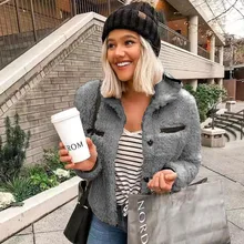 

Ladies Winter Leather Jacket Warm Women's Clothing Winter 2020 Biker New Arrival High Quality Shaggy Faux Sheepskin Ins Fashion