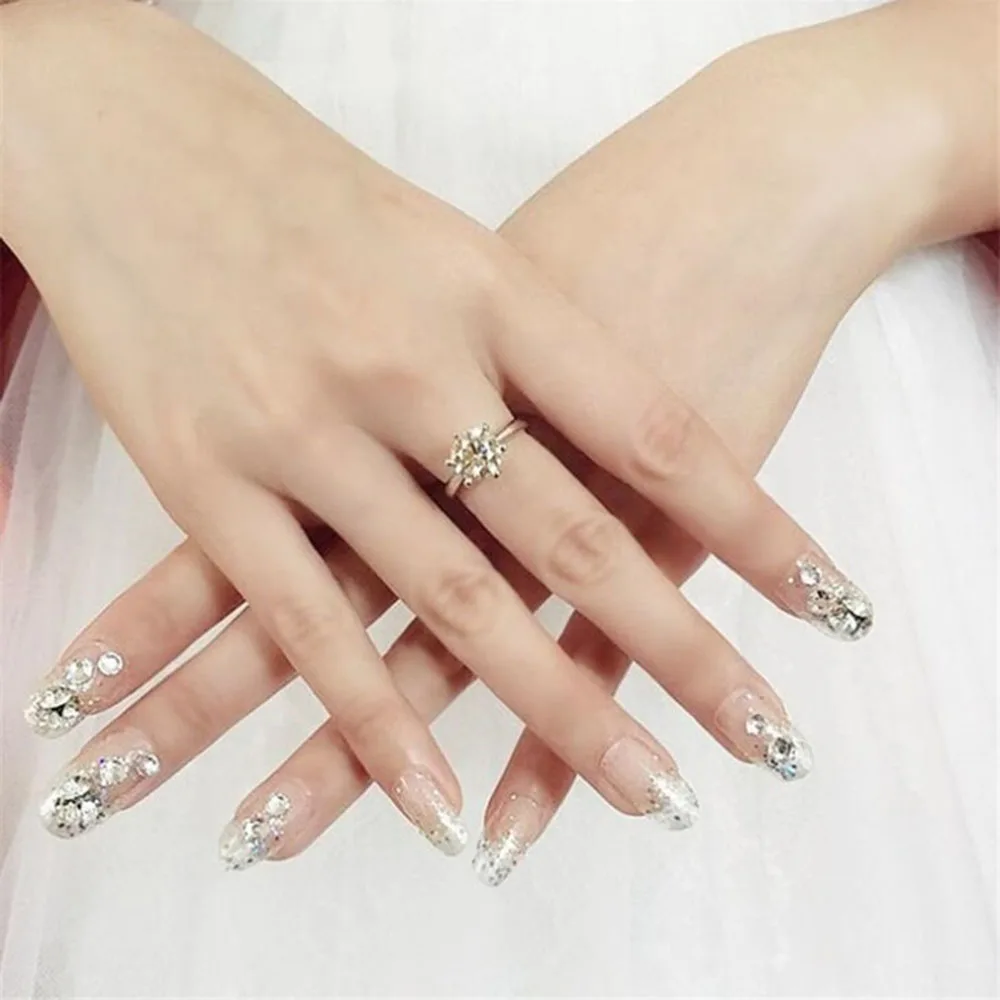 24 шт шпильки блестки полное покрытие накладные ногти с клеем Хрустальный цветок алмаз невесты Свадебный натуральный поддельный инструмент для росписи ногтей