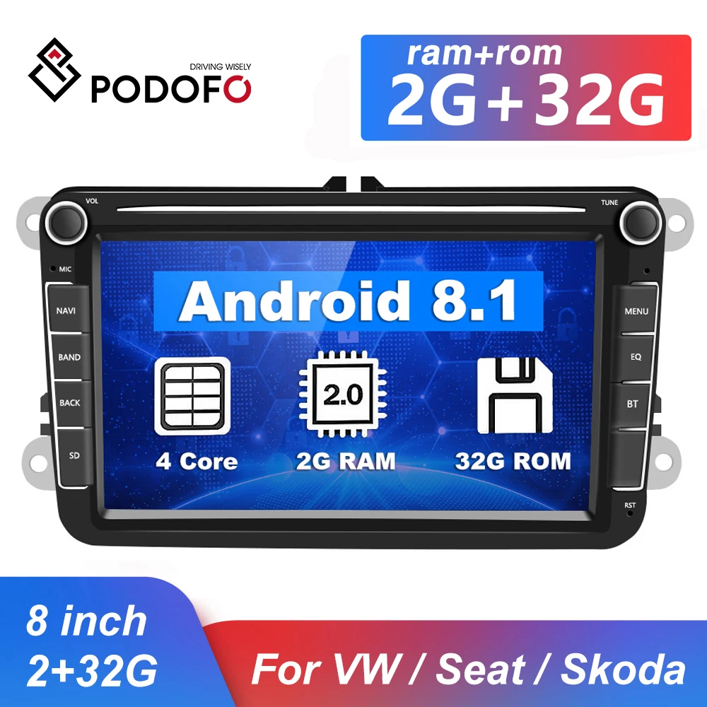 Podofo GPS Автомобильный мультимедийный плеер Android 8,1 Авто Радио 2 Din аудио стерео Bluetooth автомагнитолы для сидений/Skoda/Passat/Golf/Polo|Мультимедиаплеер для авто| | АлиЭкспресс