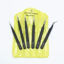 Набор из 6 предметов, антистатические пинцеты, черные Типсы, локоть, пинцеты из нержавеющей стали для Eom, настраиваемые, с логотипом