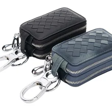 Двойной Органайзер на молнии для ключей унисекс из мягкой овечьей кожи ручной работы, модный клетчатый кошелек для ключей из натуральной кожи D983