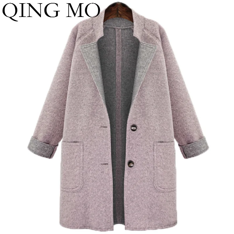 QING MO однотонное плотное Женское пальто, женская зимняя элегантная длинная верхняя одежда, женское однобортное пальто с широкой талией ZQY1850