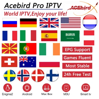 

Acebird PRO Iptv Subscription Netherlands Germany French UK US Canada Polish Europe Arabic Adult EPG For Smart tv box android