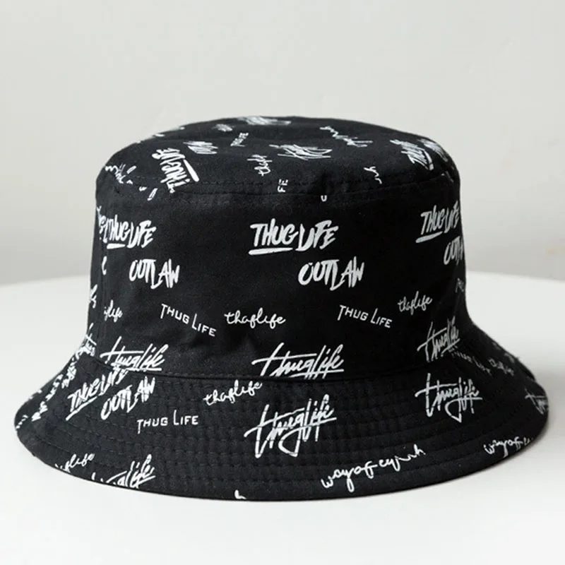 Fashion Graffiti Letters Print Cotton Bucket Hat For Men Women Double-sided Wear Wide Brim Sun Hats Soft Foldable Fisherman Caps sun hats fisherman hat denim bucket hats sunscreen hats bucket hats sun hat