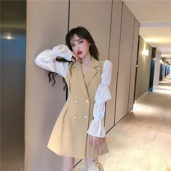 

2020 Autumn Net Red Suit Temperament Bubble Sleeve Long Sleeve Slim Dress Female Spring and Autumn Outfit Women Sleeve Dress