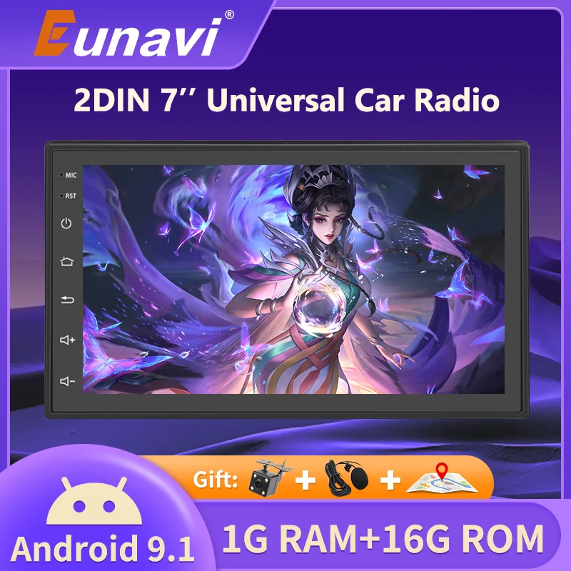 Eunavi 2 Din Android 9 Car Radio Audio Multimedia Player Universal Stereo WIFI RDS FM 2Din 7 inch Screen GPS Navigation Camera |