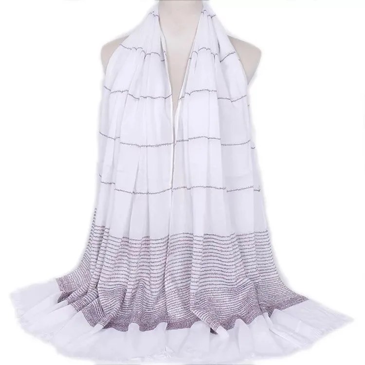 Белый Luxury Crystal women Hi jab Scarf Striped wrap female bufanda Arab women headband - Цвет: Белый