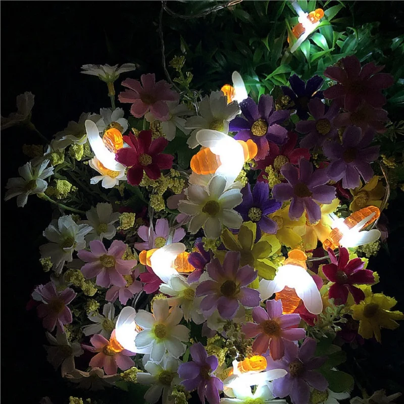 Solar Powered Cute Honey Bee Led String Fairy Light 20leds 50leds Bee Outdoor Garden Fence Patio Christmas Garland Lights_voghion.com