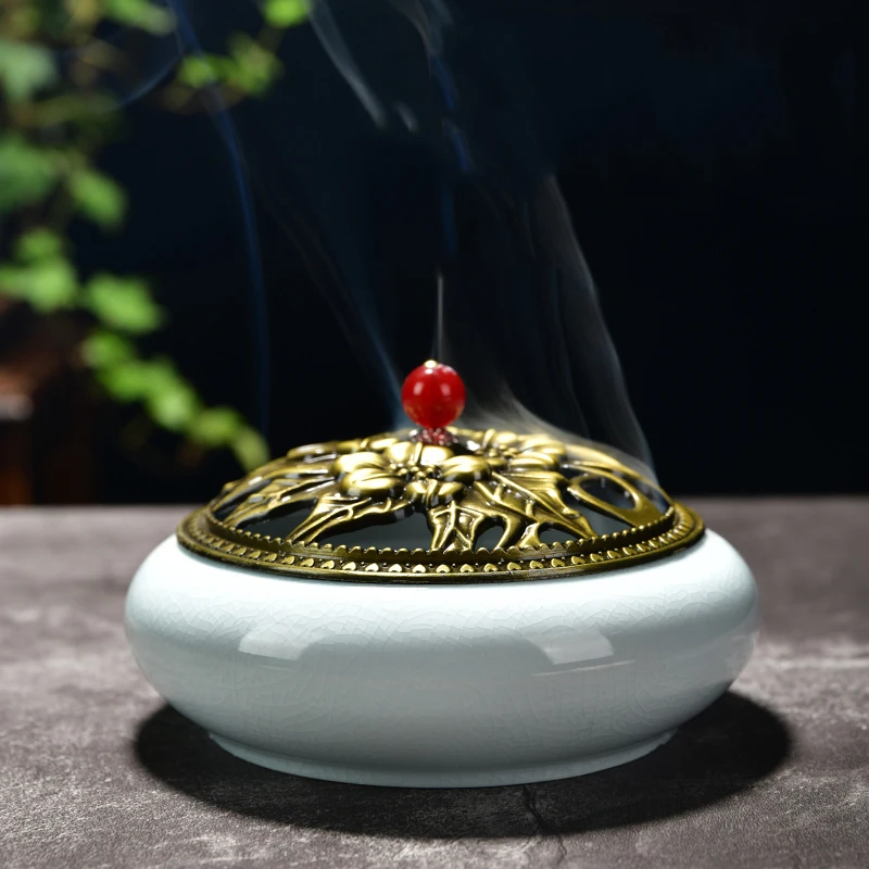 Reflux курильница керамические, для ароматерапии печи полые резьба Аромат Ароматические домашние офисные ладан ремесло ладан горелка - Цвет: as the picture shows