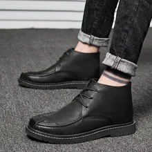 Обувь новые модные мужские ботинки zapatos de hombre, мужская кожаная повседневная обувь на плоской подошве с круглым носком Нескользящие ботильоны на шнуровке на низком каблуке