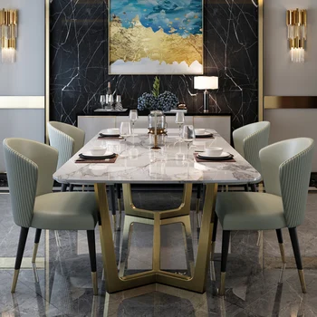 

Marble dining table and chair combination light luxury small apartment household rectangular net red wind rice table