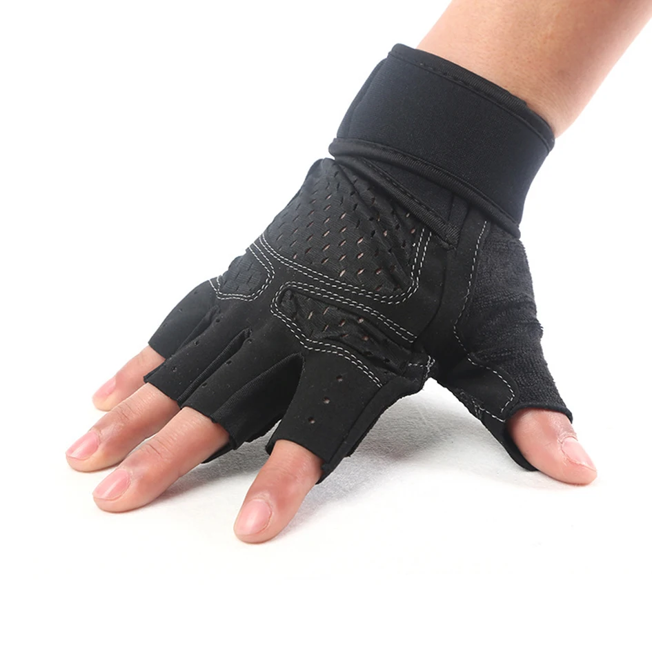 Силикагель нескользящий дышащий удлиненный Браслет фитнес тяжелая атлетика половина пальцев перчатки спортивные перчатки для велоспорта - Цвет: 008 Black