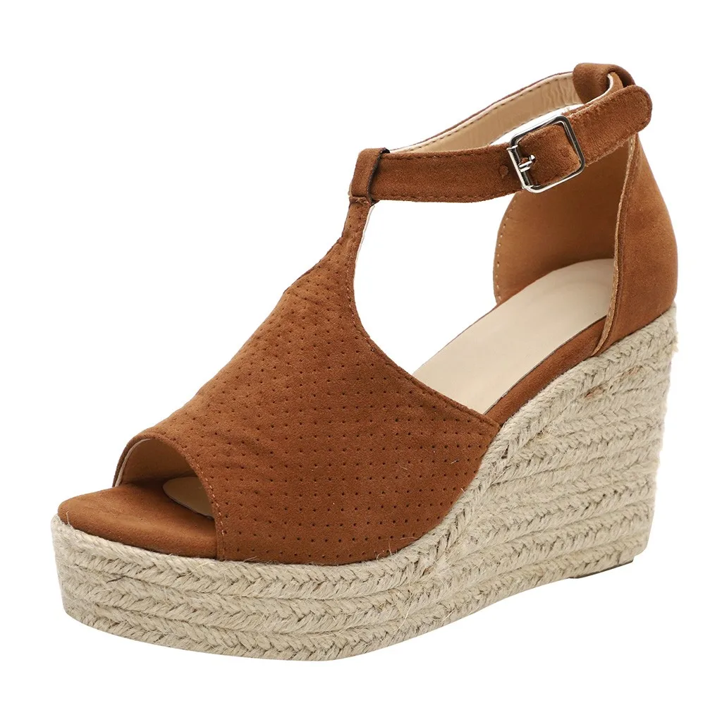 

SAGACE Sandals Women Summer Fashion Flock Open toe Wedges Platform High Ankle Outdoor Buckle Strap Peep Toe Casual Shoes X0107