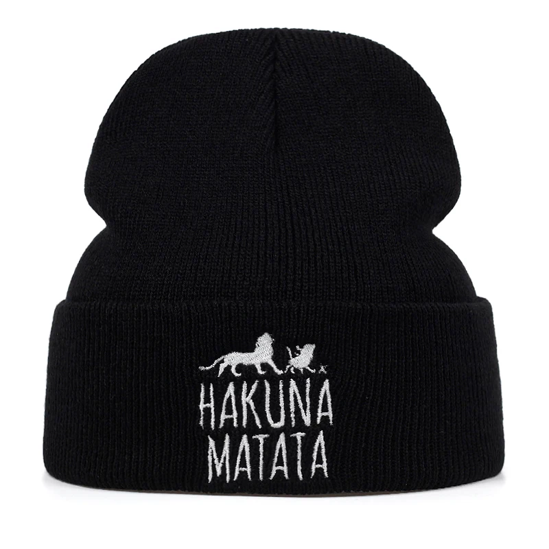 Новинка, шапка HAKUNA MATATA, Мужская зимняя шапка, модная вышивка в стиле хип-хоп, Повседневная шапка с манжетами