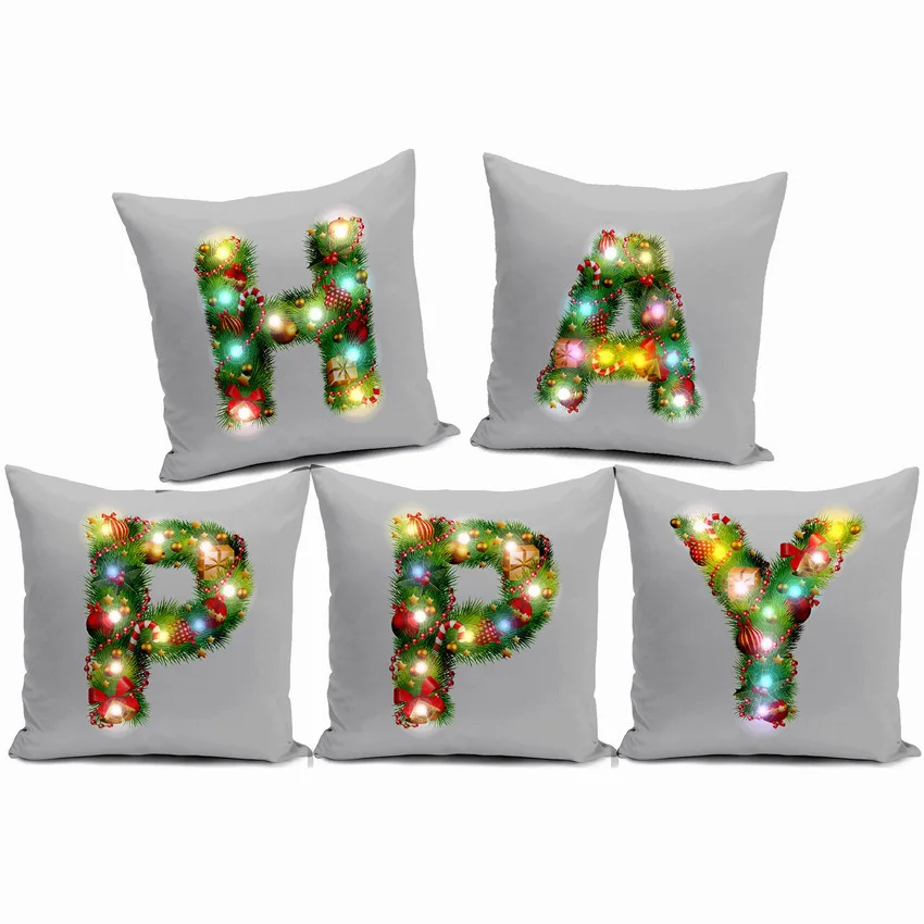 

LED Light Cushion Cover Christmas Throw Pillows Cover Decorative Pillows for Sofa Elegant Pillowcase No Pillow Inner Core Cojin
