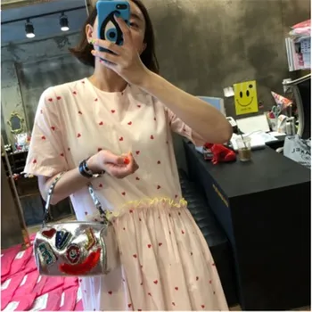 

RUGOD 2020 New Arrivals Summer Women Dress Korean Chic O-neck Little Heart Loose Maxi Dress Cotton Vestidos