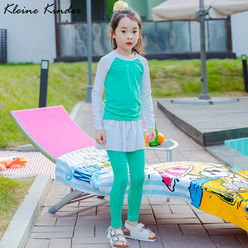

Swimsuit Girl Long Sleeve Bathing Suit for Children UPF 50 Sun Protection Beach Wear Teenager Girls Swimwear Kids Swimming Suits