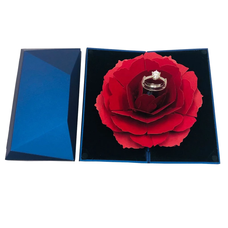 New Rotating Velvet Jewelry Storage Box Rose Flower Engagement Ring Necklace Portable Display Storage Gift Holder Case Organizer 1