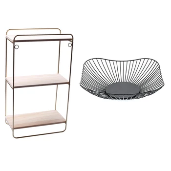 

Wrought Iron Fruit Basket Fruit Plate Metal Hollow Storage Basket & Iron Shelf Decorative Wall Shelf