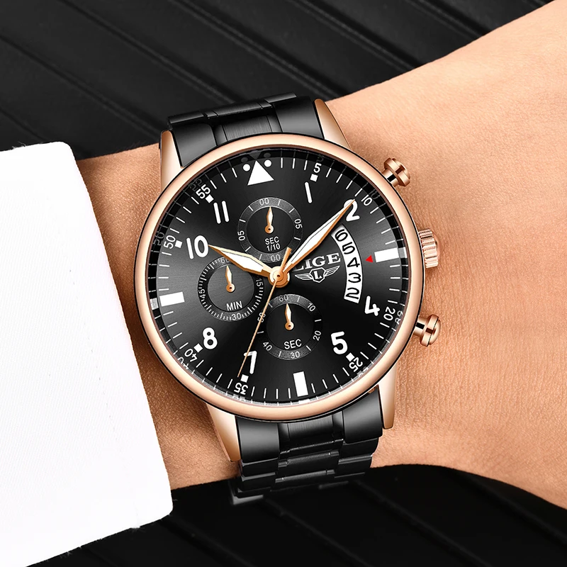 

Relogio Masculino LIGE 2020 Military Sport Watches Mens Full Steel Waterproof Watch Quartz Date Clock Chronograph Mens Watch+Box