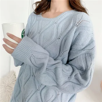 

LANMREM Round collar all match thin style sweater female 2020 autumn kintted tops looses oversize autumn winter clothes YJ742