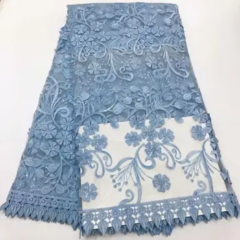 

African Lace Fabric 2019 Sky Blue Embroidered Nigerian Laces Fabric High Quality French Tulle Lace Fabric For blue Women Dress