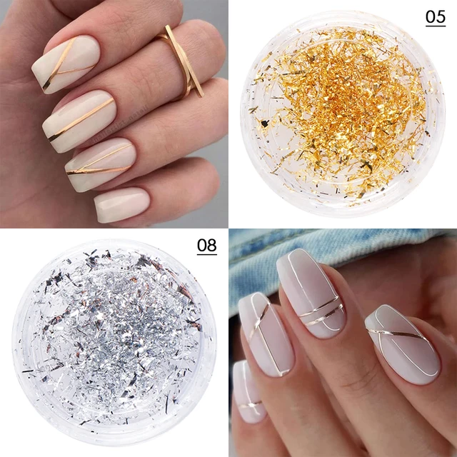 Buy 3D Sparking Gold Flakes Gold Flakes for Nails,Metallic Nail Foils Nail  Art Gold Glitter for Nails(Gold & Silver Foils) Online at desertcartBotswana