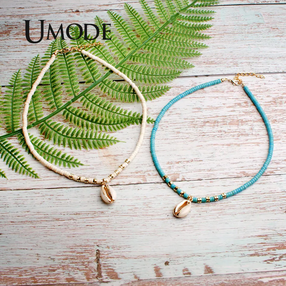 

UMODE Bohemian Green Rhinestone Shell Choker Pendant Necklace Women Girl Charm Necklace Jewelry Beach Outfits Collares PN0691
