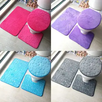 

Print Heart Bath Bathroom Toliet Kitchen Comfortable 3Pcs/set Soft Flower Mat Carpet Flannel Anti-Slip Bathroom Mat Set Caroset
