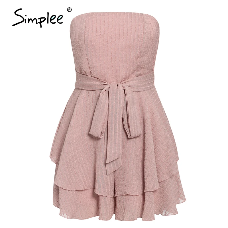 Simplee Strapless sashes women playsuits Ruffle multi layer zipper female romper jumpsuit Spring summer holiday ladies overalls Simplee Strapless sashes women playsuits Ruffle multi layer zipper female romper jumpsuit Spring summer holiday ladies overalls