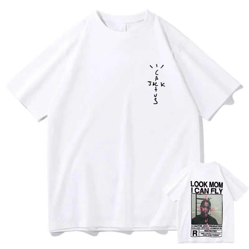 Cactus Jack T-shirt Summer Men Women LOOK MOM I CAN FLY Travis Scott Tees Hip Hop Style Short Sleeve Harajuku Logo Print Tshirt