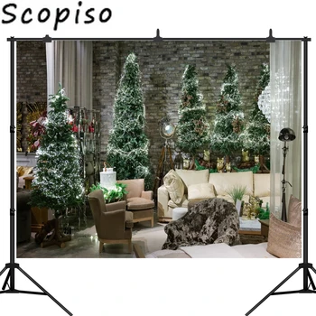 

Scopiso Photography Backdrops Christmas Tree Light Bulb Sofa Curtain Brick Walls Party Decoration Photo Background Studio Props