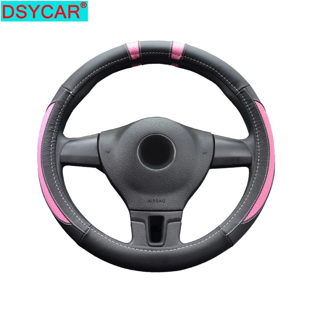 

DSYCAR 1Pcs Genuine Leather Car Steering Wheel Cover Breathable Anti Slip Steering Covers Suitable 38cm Auto Decoration