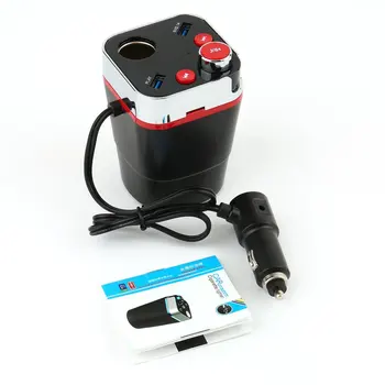 

A28 Cup Shape Car Charger FM Transmitter LED Display Multifunction Cigarette Lighter With Microphone Support TF Card