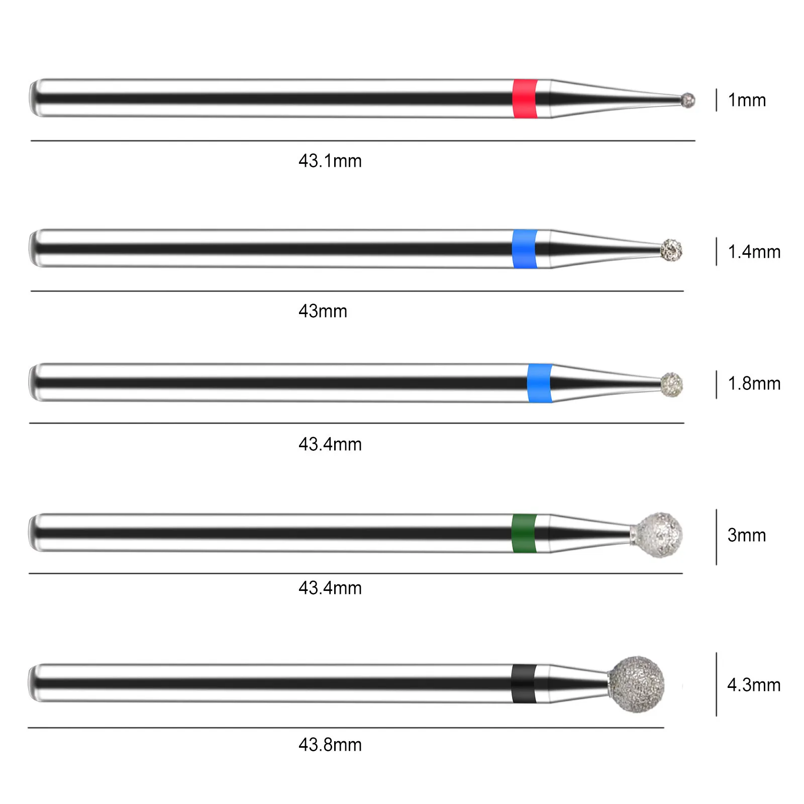 BNG 5PCS Cuticle Cleaner Bits Diamond Nail File Drill Ball Head Rotary Burr Set 3/32" Drill Bit for DIY Nail Art Salon Manicure 4