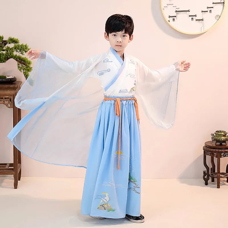 

2021 Spring Autumn Original Improved Hanfu Chinese Style Boy Folk Dance Ancient Dance Costume Kids Hanfu