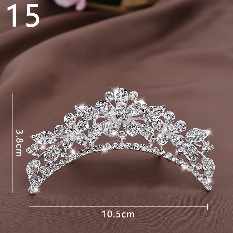 Корона принцессы для девочек, свадебная корона, тиара с серебряными кристаллами, цветочные свадебные аксессуары для волос, украшения для головы - Цвет: 15