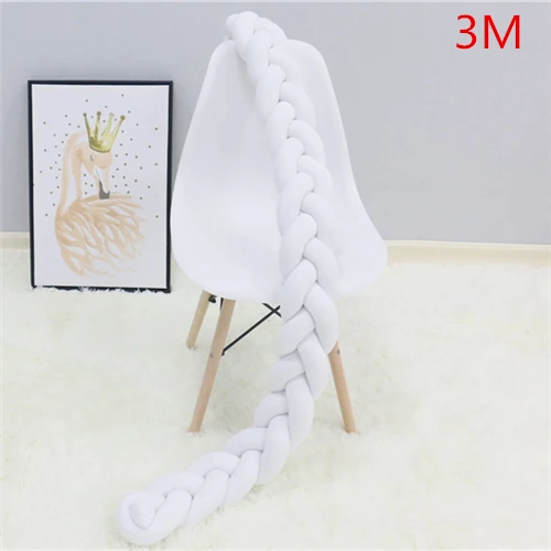 White 3M 2 м/3 м детская защита для кроватки с узлом Детская кровать бампер плетение плюшевая детская подушка для колыбели для новорожденных детская кровать бампер декор комнаты - Цвет: White 3M