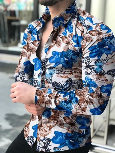 Men's shirt New Hawaiian Shirts Men Single Button Shirts Wild Shirts Printed  Male Blouses 2021 Orange