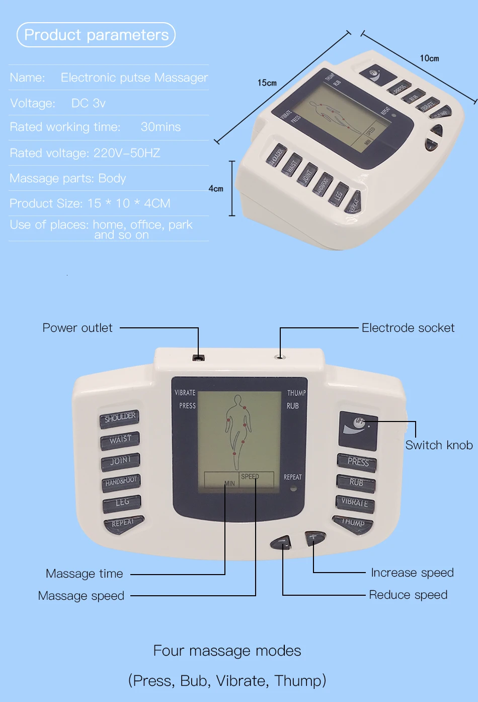 12 Buttons Electric Herald Tens Muscle Stimulator EMS Acupuncture Body Massage Digital Therapy Machine Electrostimulator 823BR