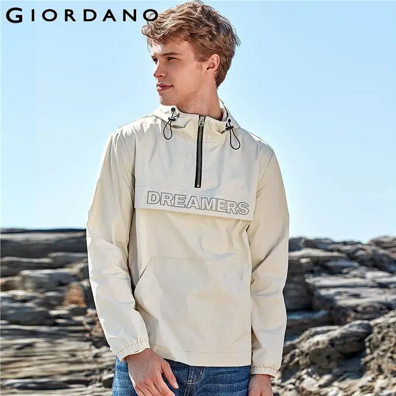 Мужская куртка с вышитыми буквами Giordano Повседневный пуловер карманами и