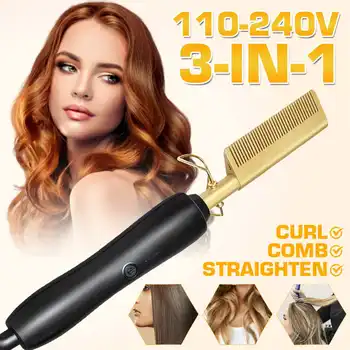 

New Multifunction Beard Straightening Hot Comb Electric Straight Hair Brush Styling Gold Irons Hair Straightener Quick Heating