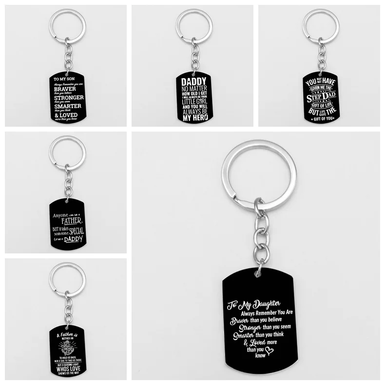 

Hot Selling Lettering Lettered MY Dad I LOVE You Black And White with Pattern Stainless Steel Tags Keychain