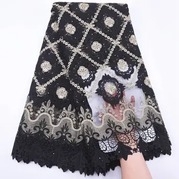 

Latest African Lace High Quality Lace Fabric With Stones Black Mesh Net Fabric Nigerian Lace Fabric 2020 High Quality Lace S1911