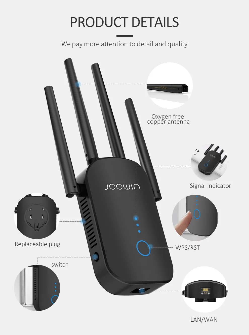 Wifi sem Fio Antena de Longo Mbps Banda Dupla Ghz Repetidor Poderoso Wifi Roteador Wi-fi Extensor 4 * 3dbi Alcance Wlan Amplificador 1200 5 - Imagem 2